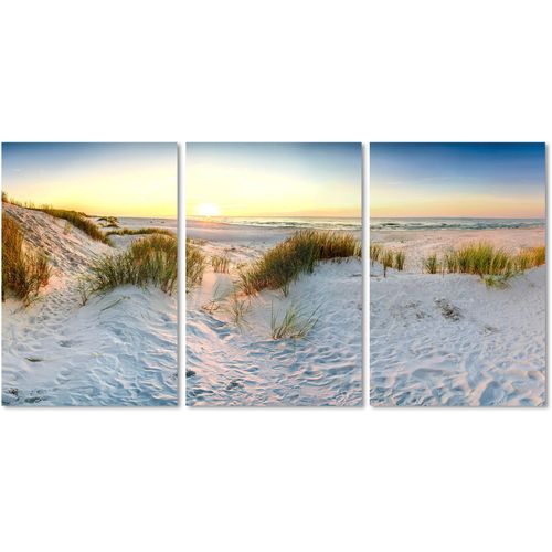 4047809885847 - Acrylglasbild QUEENCE Sunset Beach 3-teilig Bilder Gr B H 180 cm x 90 cm Acrylglasbild Strand Querformat 1 St beige Acrylglasbilder