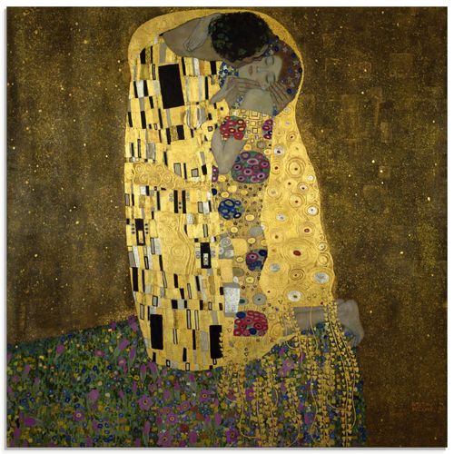 4059745243261 - Glasbild ARTLAND Der Kuß Bilder Gr B H 60 cm x 80 cm Glasbild Paar Hochformat 1 St gelb Bild Glasbild Glasbilder Bilder in verschiedenen Größen