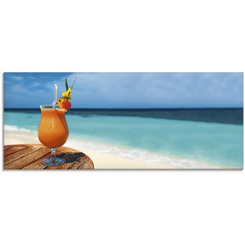 4055327025867 - Glasbild ARTLAND Pokal mit Fruchtcocktail Bilder Gr B H 125 cm x 50 cm Glasbild Getränke 1 St blau Glasbilder in verschiedenen Größen
