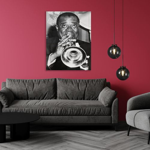 4067437105452 - Acrylglasbild QUEENCE Louis Armstrong grau Bilder B H T 60cm x 90cm x 04cm Schwarz-Weiß-Mann-Stars Hochformat Acrylglas Fine Art-Print in Galeriequalität B60cm H90cm T04cm