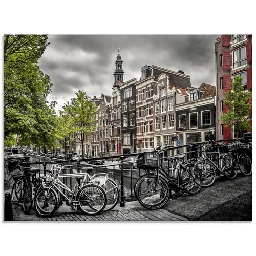 4055327260169 - Glasbild ARTLAND Amsterdam Bloemgracht Bilder Gr B H 80 cm x 60 cm Glasbild Fahrräder Querformat 1 St grau Bild Glasbild Glasbilder Bilder in verschiedenen Größen