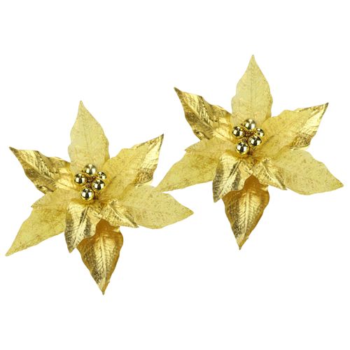 4019844816735 - Dekohänger IGEA Poinsettia auf Clip gold B28cm H14cm Polyester Dekohänger 2er Set 28cm Weihnachts-Christstern künstlich Weihnachtsblume gold