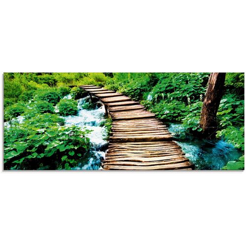 4059745111942 - Glasbild ARTLAND Strandpromenade Bilder Gr B H 125 cm x 50 cm Gewässer 1 St grün Glasbilder Bilder in verschiedenen Größen