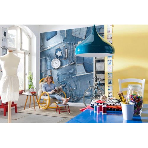 4036834089092 - Fototapete KOMAR Jeans - Größe 368 x 254 cm blau Rollen Papier Tapeten Wohnzimmer Schlafzimmer