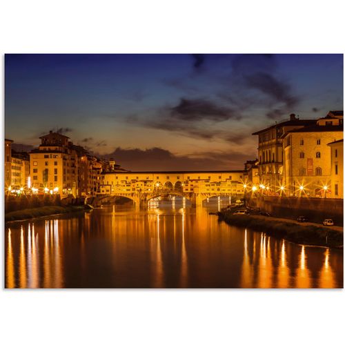 4062144761533 - Wandbild ARTLAND FLORENZ Ponte Vecchio am Abend Bilder Gr B H 130 cm x 90 cm Alu-Dibond-Druck Florenz Querformat 1 St orange Kunstdrucke als Alubild Leinwandbild Wandaufkleber oder Poster in versch Größen