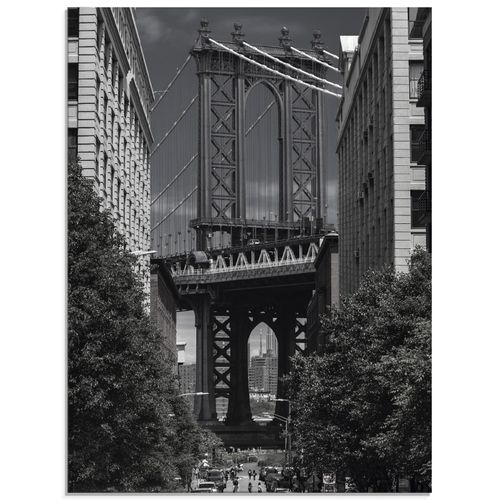 4062144177501 - Glasbild ARTLAND New York Manhattan Bridge Bilder Gr B H 60 cm x 80 cm Glasbild Amerika Hochformat 1 St schwarz Bild Glasbild Glasbilder Bilder in verschiedenen Größen