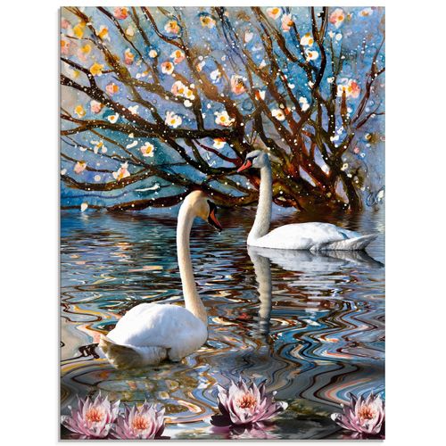 4058661457790 - Glasbild ARTLAND Sommer im Schwanensee Bilder Gr B H 60 cm x 80 cm Glasbild Vögel Hochformat 1 St blau Bild Glasbild Glasbilder Bilder in verschiedenen Größen