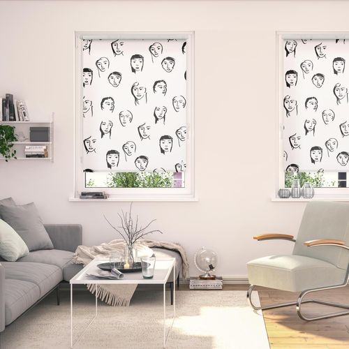 4251369827555 - Seitenzugrollo ORIGINAL Rollo Klemmfix ohne Bohren Verdunkelung Faces - Schwarz Rollos Gr 150 cm stufenlos positionierbar 70 cm schwarz (schwarz weiß) Verdunkelungsrollos