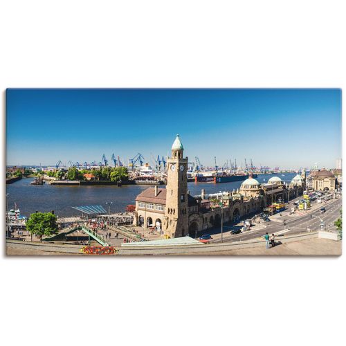 4057738867975 - Wandbild ARTLAND Hamburg St Pauli Landungsbrücken Bilder Gr B H 150 cm x 75 cm Leinwandbild Deutschland Querformat 1 St beige (naturfarben) Bild Poster Bilder als Alubild Leinwandbild Wandaufkleber oder in versch Größen