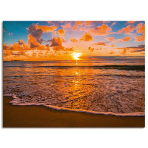 4057738664680 - Wandbild ARTLAND Sonnenuntergang am Strand Bilder Gr B H 120 cm x 90 cm Leinwandbild Sonnenaufgang & -untergang Querformat 1 St orange Bild Leinwandbild Kunstdrucke Bilder als Leinwandbild Wandaufkleber oder Poster in versch Größen