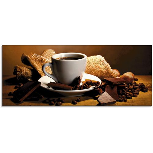 4055327041218 - Glasbild ARTLAND Kaffeetasse Zimtstange Nüsse Schokolade Bilder Gr B H 125 cm x 50 cm Glasbild Getränke 1 St braun Glasbilder in verschiedenen Größen