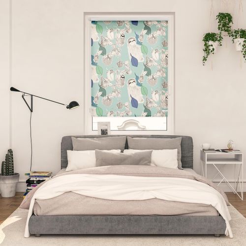 4251369827654 - Seitenzugrollo ORIGINAL Rollo Klemmfix ohne Bohren Verdunkelung Sloths on turquoise - Grün Rollos Gr 150 cm stufenlos positionierbar 70 cm grün (grün weiß) Kinder Kinderzimmer-Rollos