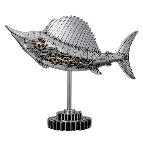 4063387588598 - Tierfigur GILDE Figur Schwertfisch Steampunk Sailfish silberfarben H 36 cm silber (silberfarben) B50cm H36cm T14cm Kunstharz Dekofiguren