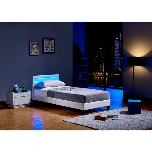 4058166083937 - Led Bett astro - Weiß 90 x 200 cm - Inkl Lattenrost i Polsterbett Design Bett inkl Beleuchtung - Home Deluxe
