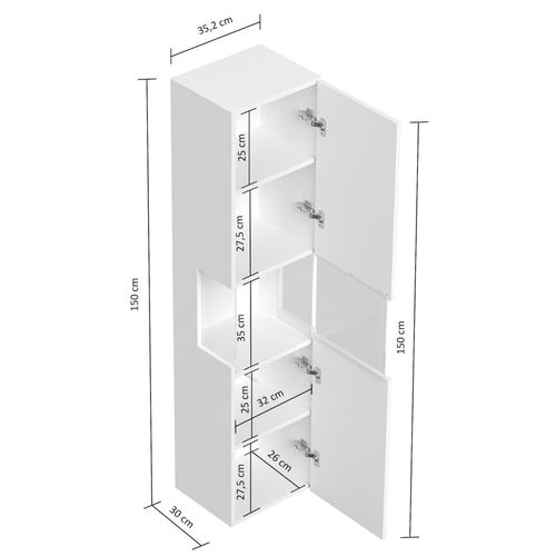 4251982655122 - Badezimmer Hochschrank 150cm Softclose Wandmontage Glaselement weiß Hgl 4251982655122 - Badezimmer Hochschrank 150cm Softclose Wandmontage Glaselement weiß Hgl