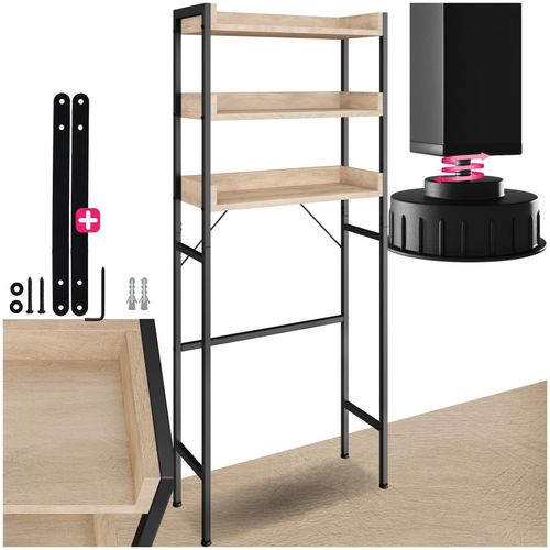 4061173244871 - tectake® Badezimmerregal Seattle - 67 x 25 x 1655 cm Industrial Holz hell Eiche Sonoma