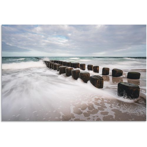 4062144674970 - Wandbild ARTLAND Buhnen an Ostsee stürmischen Tag Bilder Gr B H 120 cm x 80 cm Alu-Dibond-Druck Küstenbilder Querformat 1 St weiß Kunstdrucke als Alubild Leinwandbild Wandaufkleber oder Poster in versch Größen