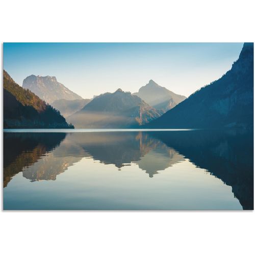 4062144638378 - Wandbild ARTLAND Morgen am Traunsee Bilder Gr B H 120 cm x 80 cm Alu-Dibond-Druck Gewässer Querformat 1 St blau Kunstdrucke als Alubild Leinwandbild Wandaufkleber oder Poster in versch Größen