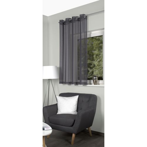 4056751475723 - Vorhang HOME BASICS DOLLY Gr 1 grau B140cm H145cm Voile Polyester Gardinen Ösenschal DOLLY