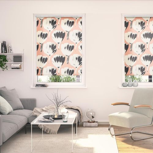 4251369828149 - Seitenzugrollo ORIGINAL Rollo Klemmfix ohne Bohren Verdunkelung Jumbo Flowers on salmon Rollos Gr 150 cm stufenlos positionierbar 100 cm rot (rot weiß) Kinder Kinderzimmer-Rollos