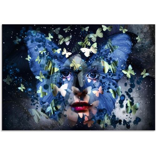 4062144741351 - Alu-Dibond-Druck ARTLAND Fräulein Schmetterling Bilder Gr B H 130 cm x 90 cm Alu-Dibond-Druck Schmetterlinge Querformat 1 St blau Metallbilder als Alubild Leinwandbild Wandaufkleber oder Poster in versch Größen