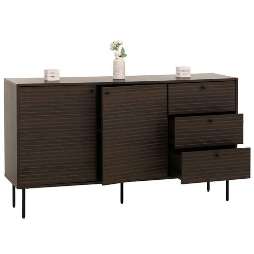 4057651763569 - Kommode MCW-N78 Sideboard 3 Schubladen 2 Türen skandinavischer Stil Metall Holz Melamin MVG 85x150x40cm ~ dunkelbraun 4057651763569 - Kommode MCW-N78 Sideboard 3 Schubladen 2 Türen skandinavischer Stil Metall Holz Melamin MVG 85x150x40cm ~ dunkelbraun