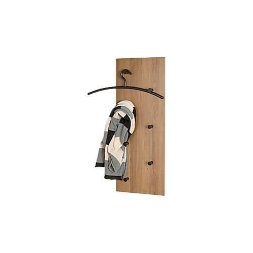 4001070371423 - Wandgarderobe HAKU Hoch- und Querformat 7 Haken mit jeweils 3 kg Tragkraft B 800 x T 50 x H 300 mm Holz Metall dunkles Eiche-Dekor schwarz