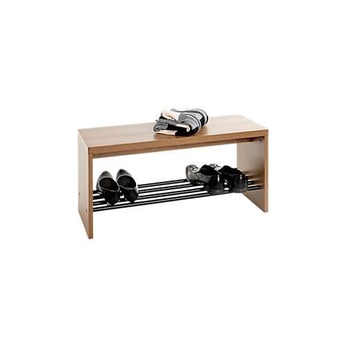 4001070371492 - Schuhbank HAKU für bis zu 3 Paar Schuhe Gesamttragkraft 85 kg B 800 x T 300 x H 400 mm Stahl Holz schwarz dunkles Eiche-Dekor