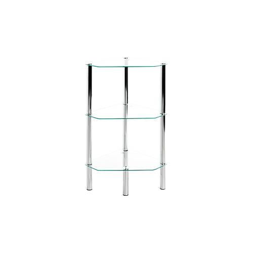 4001070902467 - Regal HAKU 3-eckig 2 Fächer mit jeweils bis zu 5 kg Tragkraft B 450 x T 320 x H 770 mm Stahl ESG-Sicherheitsglas chrom transparent