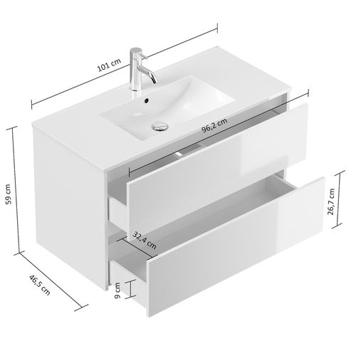 4251982679104 - Badmöbel Limes & Waschtisch 100cm 2 Greifraum SoftClose Auszüge weiß Hgl