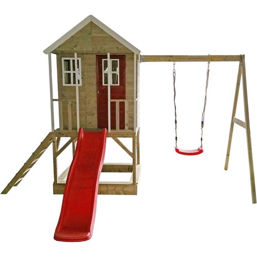 4751017090718 - Wendi Toys - Holz Stelzenhaus Alpaka mit roter Rutsche Schaukel und Sandkasten Natur 290x350x242 cm 4751017090718 - Wendi Toys - Holz Stelzenhaus Alpaka mit roter Rutsche Schaukel und Sandkasten Natur 290x350x242 cm