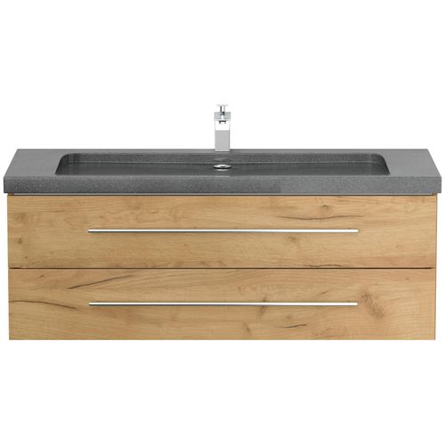 4251982676936 - Badmöbel Granit G654 YAMO 130 cm 1 Hahnloch SoftClose weiß hochglanz