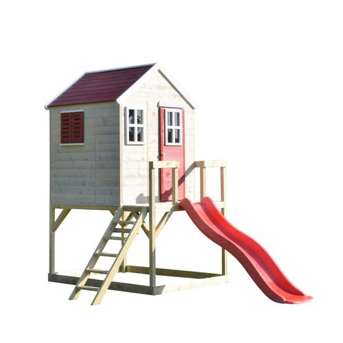 4751017090763 - Wendi Toys - Kinderspielhaus Stelzenhaus Tiger mit Veranda und Rutsche holz   rot