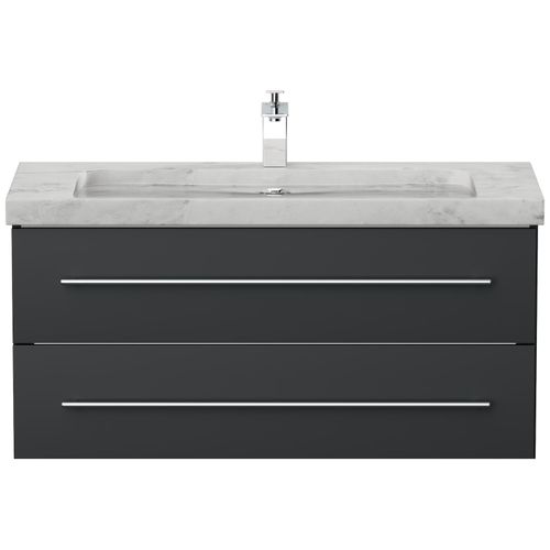 4251982676837 - Badmöbel Marmor Carrara White YAMO 100 cm 1 Hahnloch SoftClose weiß hochglanz