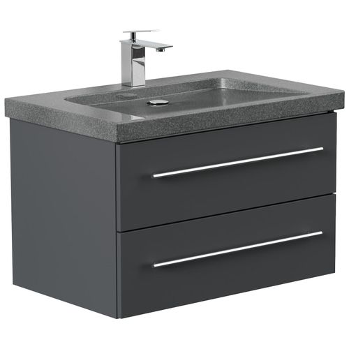 4251982676745 - Badmöbel Granit G654 YAMO 75cm 1 Hahnloch SoftClose weiß hochglanz