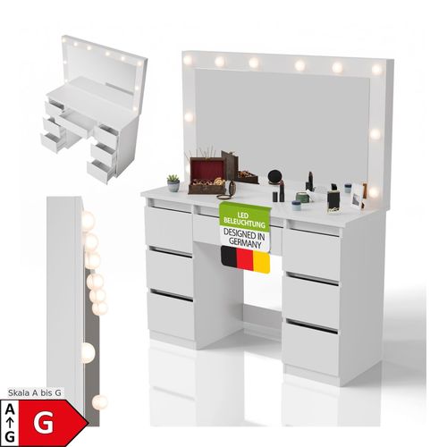 4262437185378 - Schminktisch Lilia mit LED-Licht 3 Farbtemperaturen & dimmbar viel Stauraum & Spiegel – Weiß