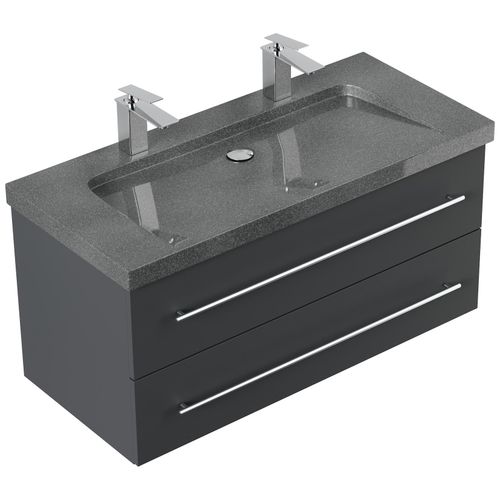4251982676868 - Badmöbel Granit G654 YAMO 100 cm 2 Hahnlöcher SoftClose weiß hochglanz