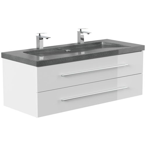 4251982676974 - Badmöbel Granit G654 YAMO 130 cm 2 Hahnlöcher SoftClose weiß hochglanz 4251982676974 - Badmöbel Granit G654 YAMO 130 cm 2 Hahnlöcher SoftClose weiß hochglanz