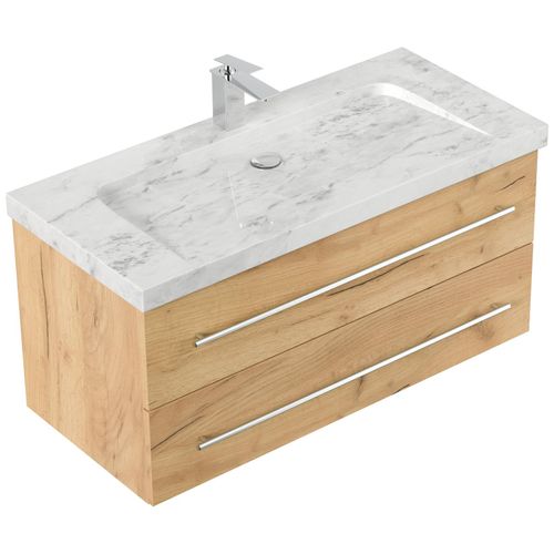4251982676844 - Badmöbel Marmor Carrara White YAMO 100 cm 1 Hahnloch SoftClose weiß hochglanz