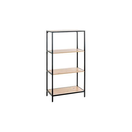 4001070374066 - Regal HAKU 4 Fachböden mit jeweils bis zu 15 kg Tragkraft B 640 x T 350 x H 1290 mm Stahl Holz schwarz helles Eiche-Dekor