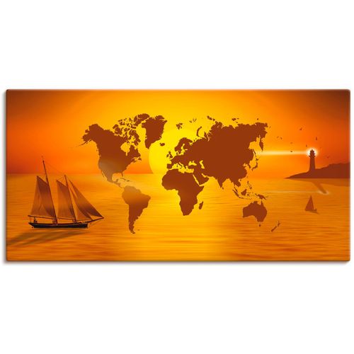4055327269285 - Wandbild ARTLAND Weltumsegelung Bilder Gr B H 150 cm x 75 cm Leinwandbild Landkarten 1 St orange Bild Kunstdruck Kunstdrucke Bilder als Leinwandbild Wandaufkleber oder Poster in versch Größen