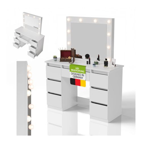 4262437185392 - Schminktisch Talea mit LED-Spiegel 3 Farbtemperaturen stufenlose Helligkeit viel Stauraum – Weiß