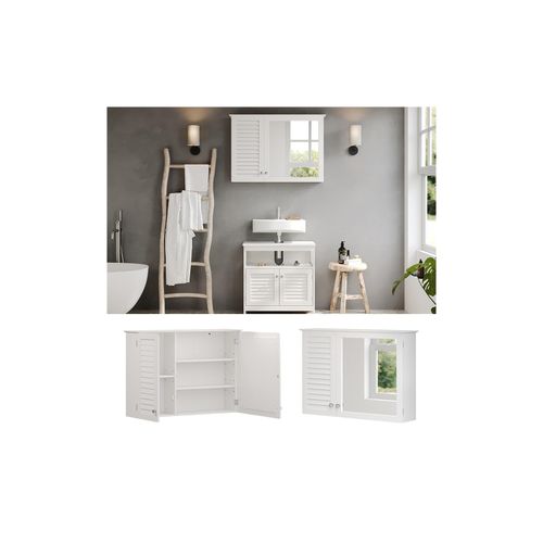 4066731334841 - Spiegelschrank Riad 68 x 49 cm Weiß Glasschrank mit 2 Türen Badezimmer 4066731334841 - Spiegelschrank Riad 68 x 49 cm Weiß Glasschrank mit 2 Türen Badezimmer