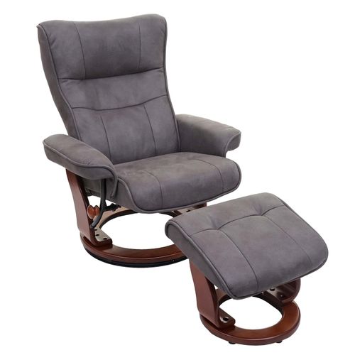 4057651410067 - Relaxsessel Edmonton Fernsehsessel Hocker Stoff Textil 130kg belastbar ~ dunkelgrau walnussfarben