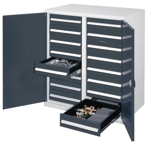 4251142240076 - Systeme Schwerlast-Beistellschränke mit Mitteltrennwand 1110x1000x600mm Doppelwandtüren Modell 72 anthrazitgrau