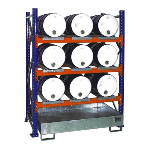 4052462023567 - Grundregal 3004 für Fässer mit 3 Ebenen Auffangwanne ohne Gitterrost 9x60l liegend - Bauer
