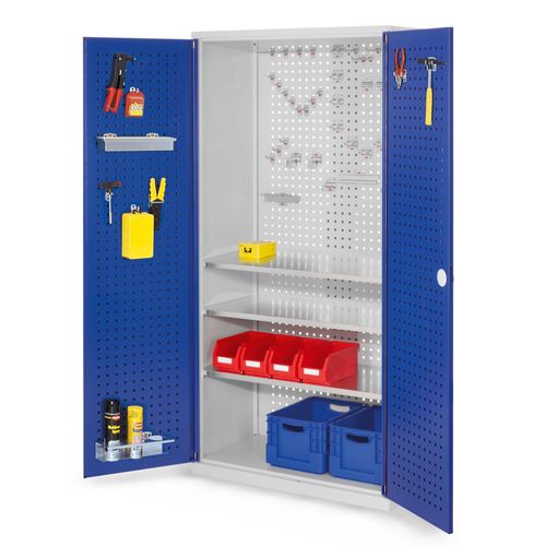 4251142237397 - Systeme ®RasterPlan Werkzeugschrank 1950x1000m Modell 6 Tiefe 500mm Lochplattentüren enzianblau