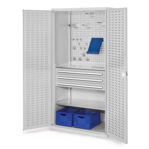 4251142216996 - Werkzeugschrank Türen mit Schlitzplatten 3 Schubl + 2 Fachb BxTxH 1000x600x1950 mm Korpus und Türen ral 7035 4251142216996 - Werkzeugschrank Türen mit Schlitzplatten 3 Schubl + 2 Fachb BxTxH 1000x600x1950 mm Korpus und Türen ral 7035