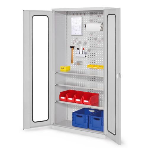 4251142237748 - Systeme ®RasterPlan Werkzeugschrank 1950x1000m Modell 6 Tiefe 410mm Sichtfenstertüren lichtgrau