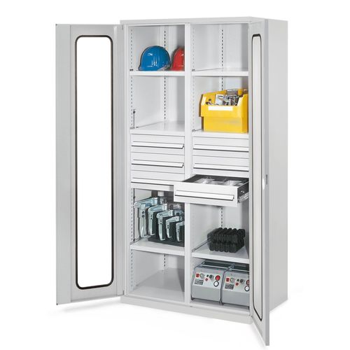 4251142218471 - Systeme Schwerlastschränke mit Mitteltrennwand 1950x1000x600mm Sichtfenstertüren Modell 53 lichtgrau 4251142218471 - Systeme Schwerlastschränke mit Mitteltrennwand 1950x1000x600mm Sichtfenstertüren Modell 53 lichtgrau